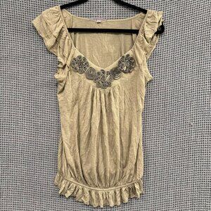 Vintage Y2K Julie's Closet Top Womens M Beige Rosette Applique Cottagecore Boho